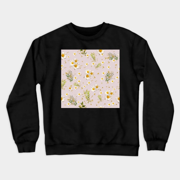 White Daisies Field Pattern Flowers Gerber Floral Pink Crewneck Sweatshirt by DMRStudio